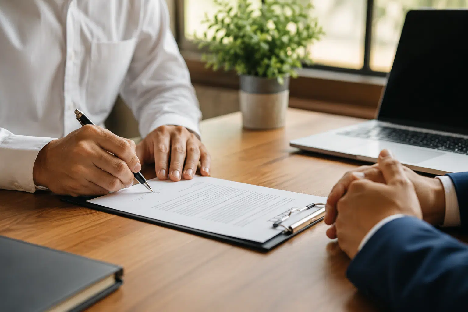 Un homme signe un contrat d'assurance