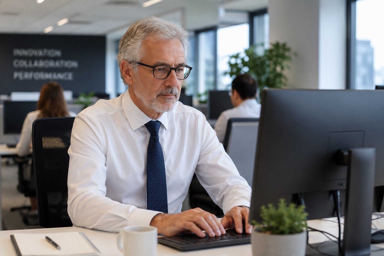 Un retraité travail dans un Open space