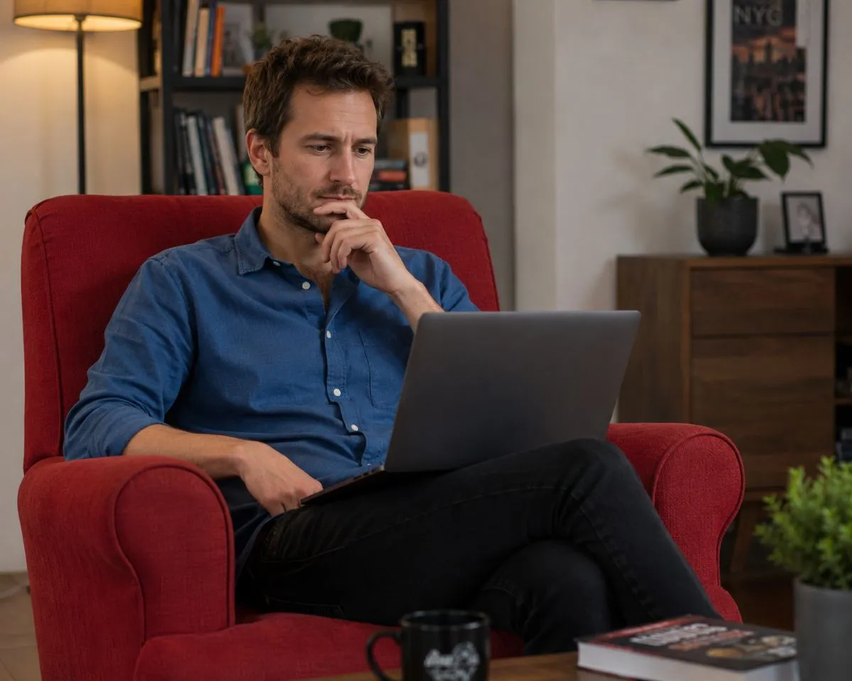 Un indépendant regarde son PC l'air pensif
