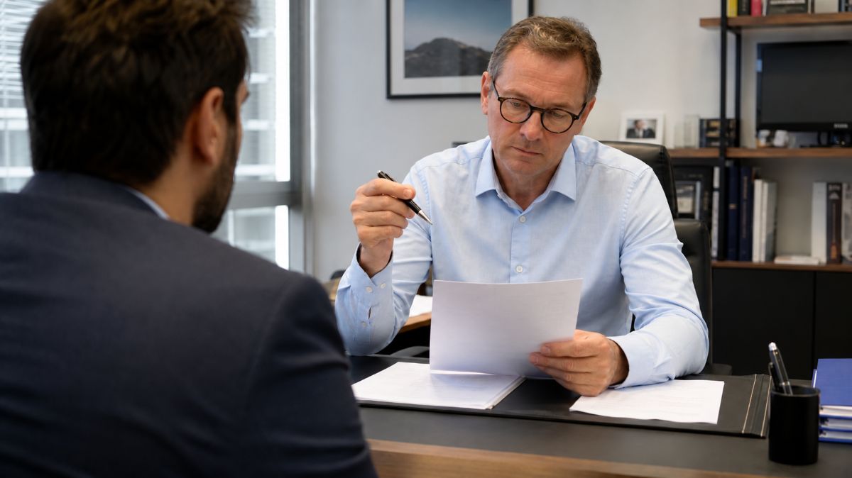 Un homme lit un contrat